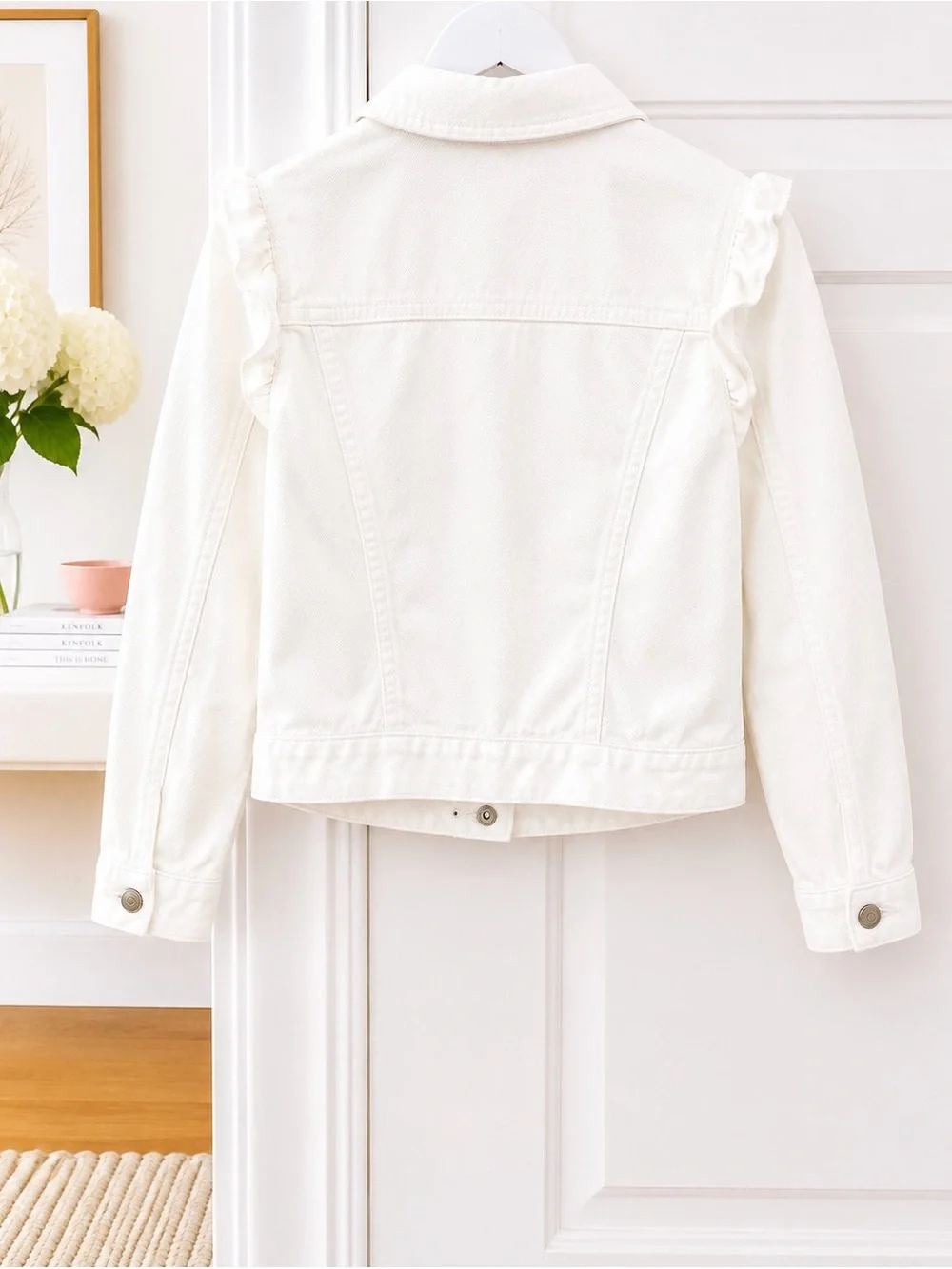 GAP White Ruffle-Trim Denim Jacket for Kids